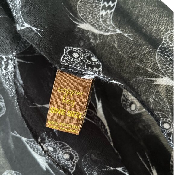 Copper Key Black Infinity Scarf with White Owl Print | 64” Loop | One Size Polye - Picture 4 of 4